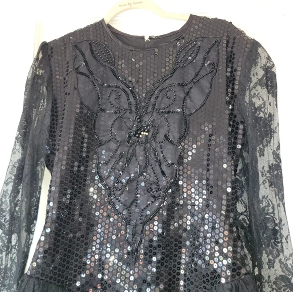 Vintage Sue Wong Sequin Dress Dark Academia Wednesday Adams Y2K Goth Vamp whimsy - Picture 2 of 8